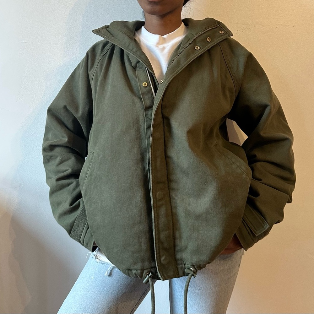 TNA Aritzia Olive Green Hooded Utility Jacket | Canvas workwear style | XS-S